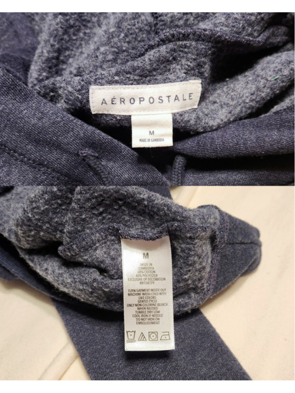 Aeropostale Comfy Fleece SIlver Graphic Navy Pullover Hoodie Sweatshirt Medium - Picture 6 of 7